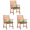 Image de vidaXL Chaises à manger d'extérieur lot de 3 et coussins Acacia massif