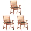 Image de vidaXL Chaises à manger d'extérieur lot de 3 et coussins Acacia massif