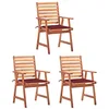 Image de vidaXL Chaises à manger d'extérieur lot de 3 et coussins Acacia massif