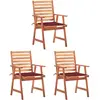 Image de vidaXL Chaises à manger d'extérieur lot de 3 et coussins Acacia massif