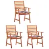 Image de vidaXL Chaises à manger d'extérieur lot de 3 et coussins Acacia massif