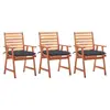 Image de vidaXL Chaises à manger d'extérieur lot de 3 et coussins Acacia massif