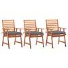 Image de vidaXL Chaises à manger d'extérieur lot de 3 et coussins Acacia massif
