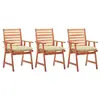 Image de vidaXL Chaises à manger d'extérieur lot de 3 et coussins Acacia massif