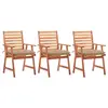 Image de vidaXL Chaises à manger d'extérieur lot de 3 et coussins Acacia massif