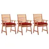 Image de vidaXL Chaises à manger d'extérieur lot de 3 et coussins Acacia massif