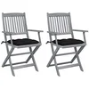 Image de vidaXL 2X Bois d'Acacia Chaises Pliables d'Extérieur avec Coussins Chaises de Jardin Chaises à Dîner de Patio Fauteuils de Salle à Manger de Terrasse