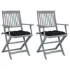 Image de vidaXL Chaises pliables d'extérieur lot de 2 et coussins Bois d'acacia
