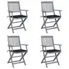 Image de vidaXL Chaises pliables d'extérieur lot de 4 et coussins Bois d'acacia