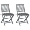 Image de vidaXL Chaises pliables d'extérieur lot de 2 et coussins Bois d'acacia