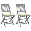 Image de vidaXL Chaises pliables d'extérieur lot de 2 et coussins Bois d'acacia