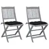 Image de vidaXL Chaises pliables d'extérieur lot de 2 et coussins Bois d'acacia