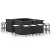 Image de vidaXL Ensemble de bar de jardin 16pcs et coussins Résine tressée Noir