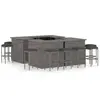 Image de vidaXL Meuble de bar de jardin 16 pcs et coussins Résine tressée Gris