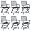 Image de vidaXL Chaises pliables d'extérieur lot de 6 et coussins Bois d'acacia