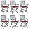 Image de vidaXL Chaises pliables d'extérieur lot de 6 et coussins Bois d'acacia