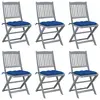 Image de vidaXL Chaises pliables d'extérieur lot de 6 et coussins Bois d'acacia