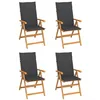 Image de vidaXL Ensemble de 4 chaises pliantes en teck massif avec coussins