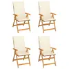 Image de vidaXL Chaises de jardin lot de 4 avec coussins crème Bois teck solide
