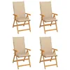 Image de vidaXL Ensemble de 4 chaises pliantes en teck massif avec coussins beiges