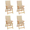 Image de vidaXL Chaises de jardin lot de 4 avec coussins beige Bois teck solide