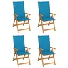 Image de vidaXL Ensemble de 4 chaises pliantes en teck massif avec coussins bleus