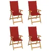 Image de vidaXL Chaises de jardin lot de 4 avec coussins rouge Bois teck massif