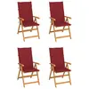 Image de vidaXL Chaises de jardin lot de 4 avec coussins bordeaux Teck solide