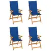 Image de vidaXL Chaises de jardin lot de 4 avec coussins bleu royal Bois teck