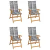 Image de vidaXL Chaises de jardin lot de 4 coussins à carreaux gris Teck solide