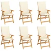 Image de vidaXL Chaises de jardin lot de 6 avec coussins crème Bois teck massif