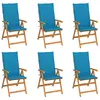 Image de vidaXL Chaises de jardin lot de 6 avec coussins bleu Bois teck massif