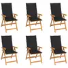 Image de vidaXL Chaises de jardin lot de 6 avec coussins noir Bois teck massif