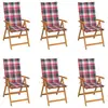 Image de vidaXL Chaises de jardin lot de 6 et coussins carreaux rouge Bois teck