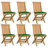 Image de vidaXL Chaises de jardin et coussins vert lot de 6 Bois de teck massif