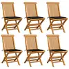 Image de vidaXL Chaises de jardin et coussins noir lot de 6 Bois de teck massif