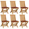 Image de vidaXL Chaises de jardin avec coussins rouge bordeaux lot de 6 Teck