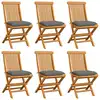 Image de vidaXL Chaises de jardin et coussins gris lot de 6 Bois de teck massif