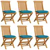 Image de vidaXL Chaises de jardin et coussins bleu clair lot de 6 Bois de teck