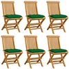 Image de vidaXL Chaises pliantes avec coussins verts, 6 pièces, en teck massif