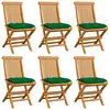 Image de vidaXL Chaises de jardin et coussins vert lot de 6 Bois de teck massif