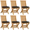 Image de vidaXL Chaises pliantes avec coussins noirs, 6 pièces, en teck massif