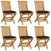 Image de vidaXL Chaises de jardin et coussins noir lot de 6 Bois de teck massif