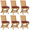 Image de vidaXL Chaises de jardin avec coussins rouge bordeaux lot de 6 Teck