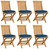 Image de vidaXL Chaises de jardin et coussins bleu lot de 6 Bois de teck massif