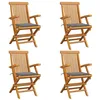 Image de vidaXL Chaises pliantes avec coussins gris, 4 pièces, en teck massif