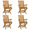 Image de vidaXL Chaises de jardin et coussins gris lot de 4 Bois de teck massif