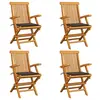 Image de vidaXL Chaises de jardin et coussins taupe lot de 4 Bois teck massif