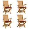 Image de vidaXL Chaises de jardin avec coussins rouge bordeaux lot de 4 Teck