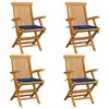 Image de vidaXL Chaises de jardin et coussins bleu royal lot de 4 Bois de teck
